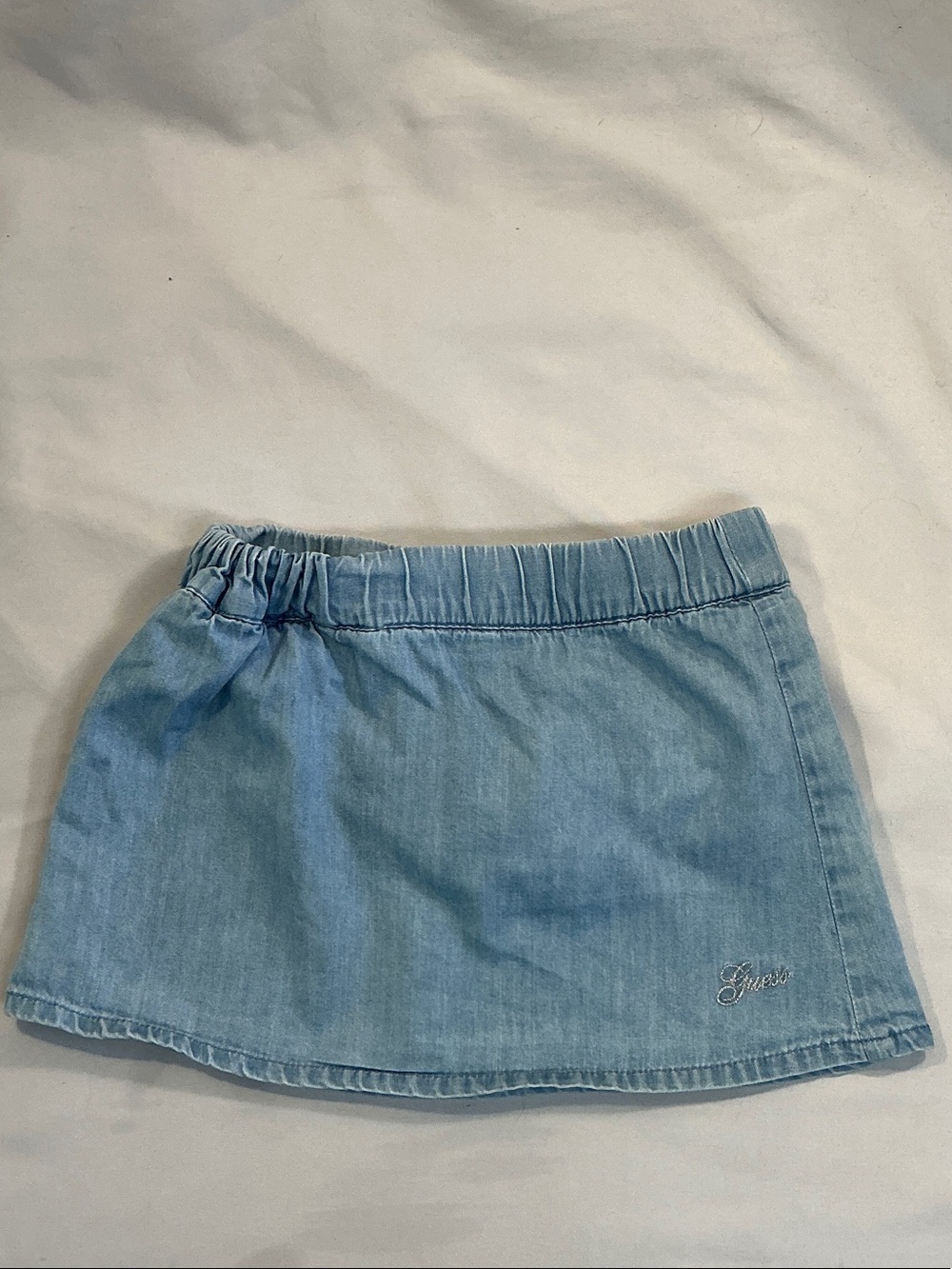 Guess Light Wash Denim Skirt/Skort with Pink Logo Patch - bloomers